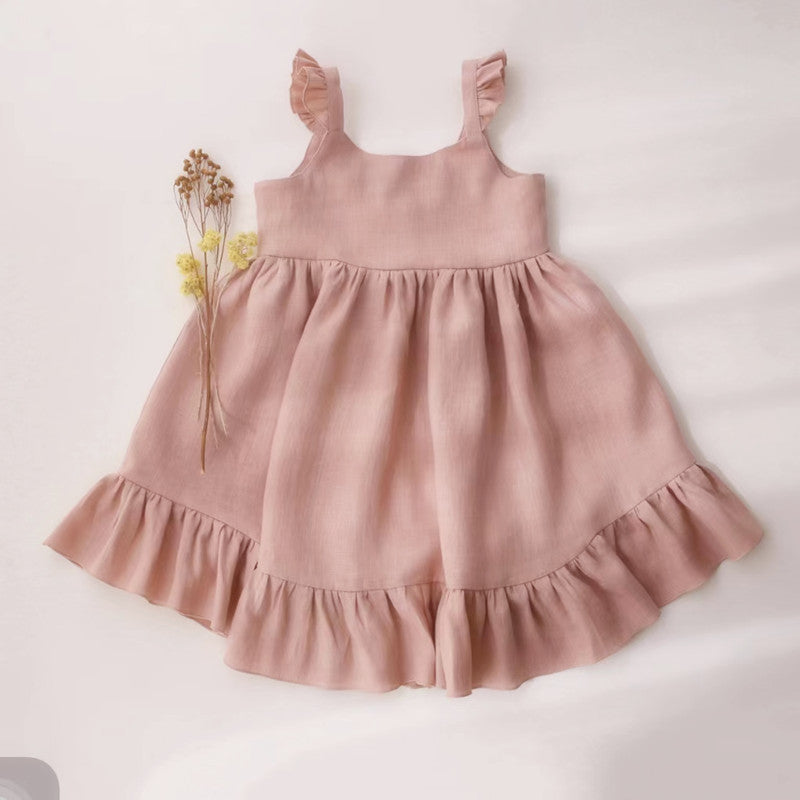 A 2024 Summer New Product Girl's Cotton and Hemp Dress Baby Sling Dress Tank Top Skirt Amazon International Cross border Instagram