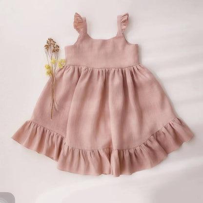 Un producto nuevo de verano de 2024 Vestido de algodón y cáñamo para niña Vestido tipo bandolera para bebé Camiseta sin mangas Falda Amazon International Cross border Instagram