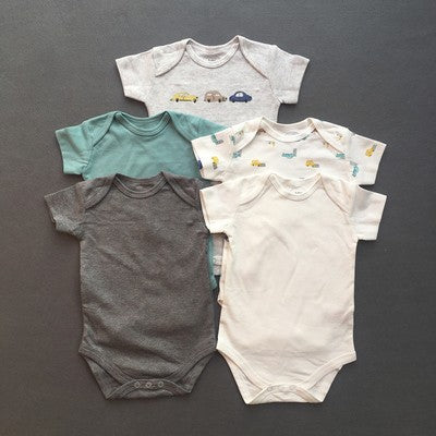 Foreign trade baby onesies, male and female baby short-sleeved bag fart clothes, newborns, Ha clothes, thin crawling clothes, summer 5 pieces