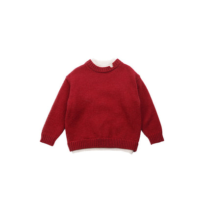 Quality sheep cashmere girl Korean version of foreign design sense wool sweater top fake two sweaters