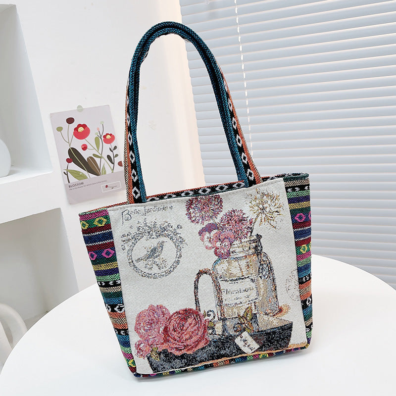 double sided embroidery printed bag