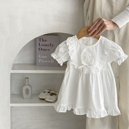 A girl&#039;s summer dress western lace princess dress 2024 new baby girl baby net color bubble short sleeve dress