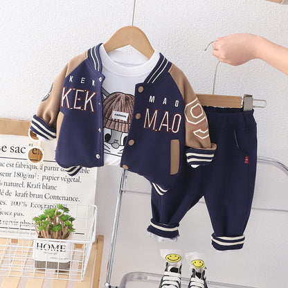 A Hot-selling autumn men's and women's children's clothing letter three-piece baseball jersey 80-120cm three-piece set with autumn clothing