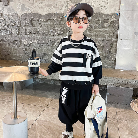 A boys autumn suit new foreign style baby spring and autumn clothing fashionable handsome clothes children ruffian handsome children's clothing tide