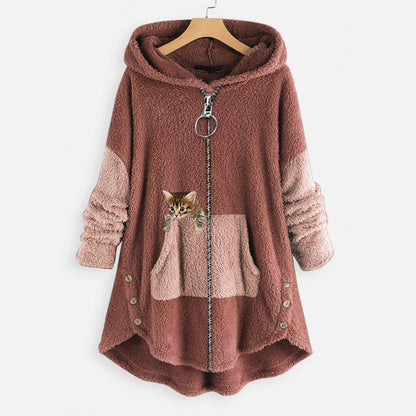 Zipper women's sweatshirt casual loose versatile zipper warm mid-length jacket women's clothing