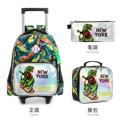 A Cross border New Fantasy Cartoon 16 inch Elementary School Universal Rod School Bag Three Piece Set with Reduced Load and Breathable Children's Book Bag