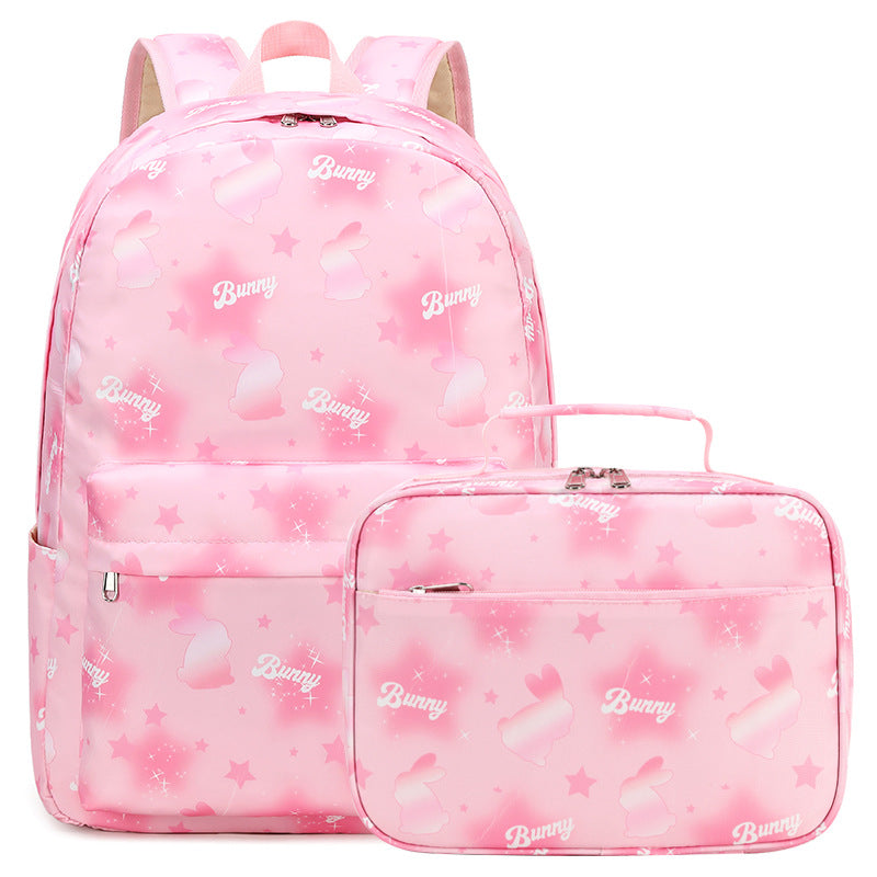 A children's printed backpack, cartoon backpack for elementary and middle school students, rice bag, two-piece set, waterproof girl's backpack