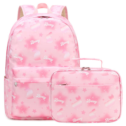 A children's printed backpack, cartoon backpack for elementary and middle school students, rice bag, two-piece set, waterproof girl's backpack