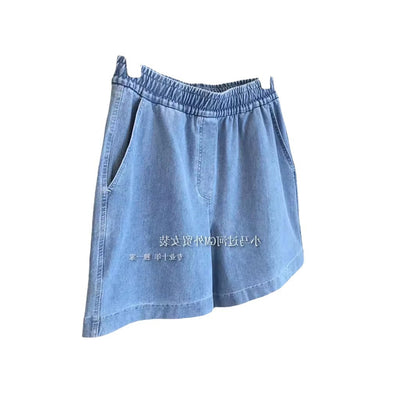 A foreign trade summer casual touch soft waxy upper body light and stylish~ high waist drawstring thin five-point denim shorts women