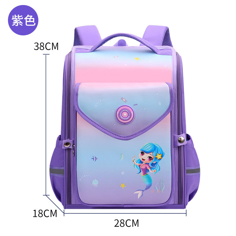 Una nueva mochila escolar primaria con gradiente integrado para niños de primero, segundo, tercero, cuarto, quinto y sexto grado, mochila infantil con protección para la columna vertebral para niñas. 