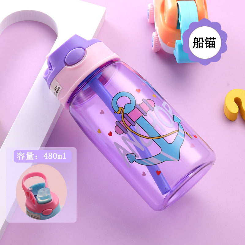 A net red plastic water cup cartoon children's straw cup strap summer high value schoolgirl water bottle bouncing cup wholesale