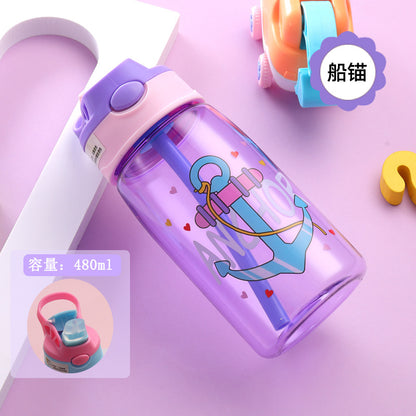 A net red plastic water cup cartoon children's straw cup strap summer high value schoolgirl water bottle bouncing cup wholesale