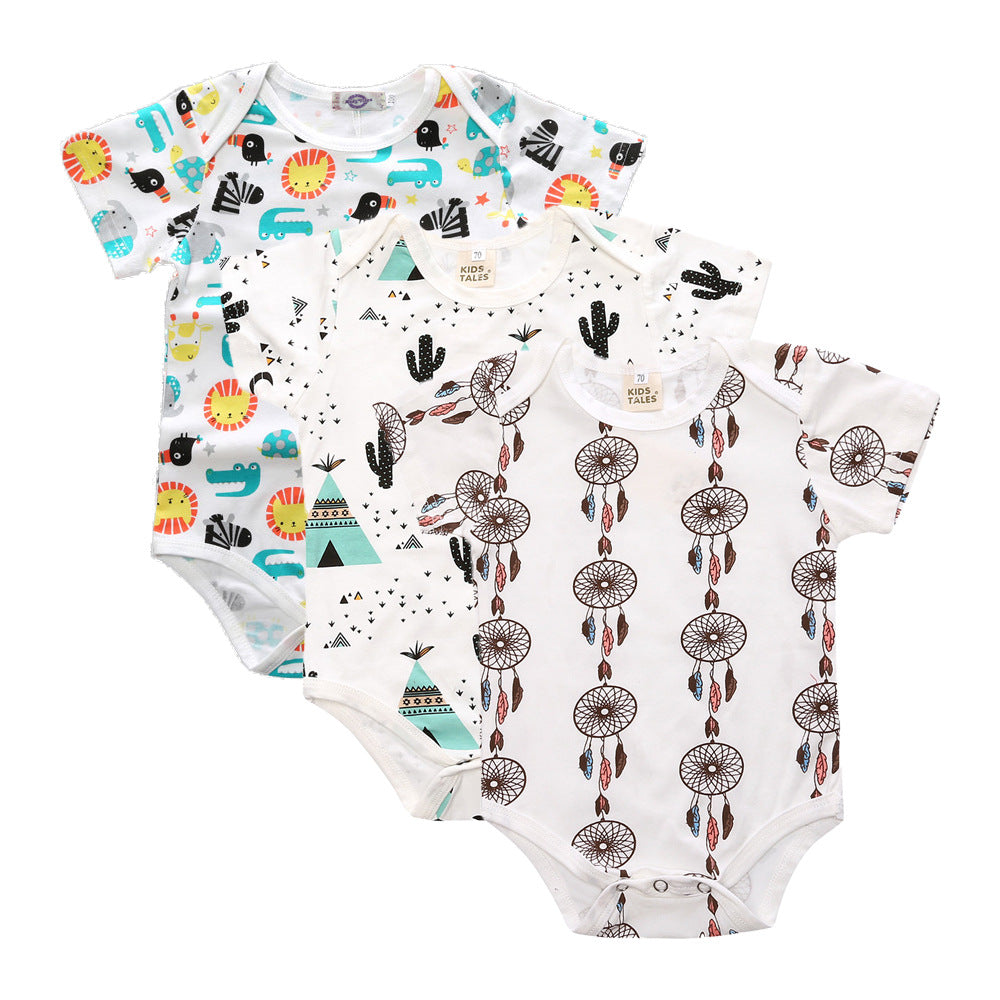 Wholesale of A baby jumpsuit summer thin short sleeved triangle jumpsuit summer cotton baby crawling clothes and buttocks combination