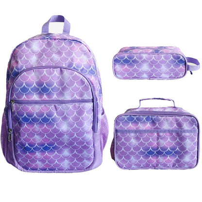 Un nuevo conjunto de tres piezas de mochila escolar para niños de otoño, bolsa para el almuerzo con unicornio, conjunto de estuche para bolígrafos del mismo estilo popular entre los niños 