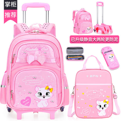 A elementary school student's school bag, girl's six wheeled climbing ability, children 2nd to 6th grade, 5 large capacity waterproof, reducing weight for 7-12 years old