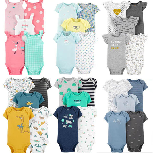 Summer baby jumpsuit short sleeve 5 piece set for male and female babies foreign trade export high-grade habao fart clothing class A cotton suspenders