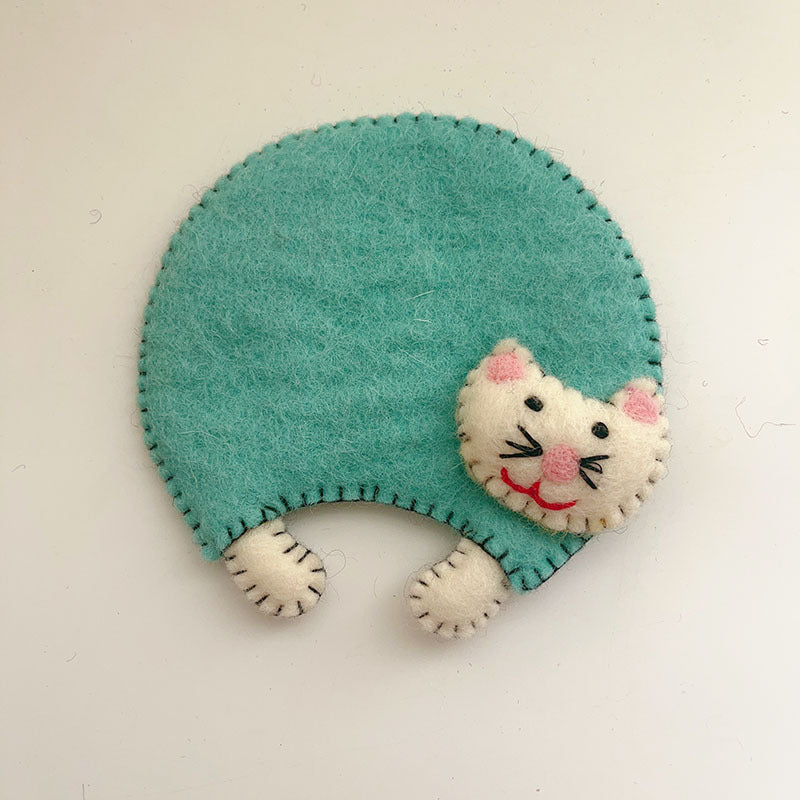 A Creative Cartoon Animal Handmade Wool Felt Teacup Mat Cute Cat Anti-scalding Mat Water Cup Mat Dining Table Decorative Mat