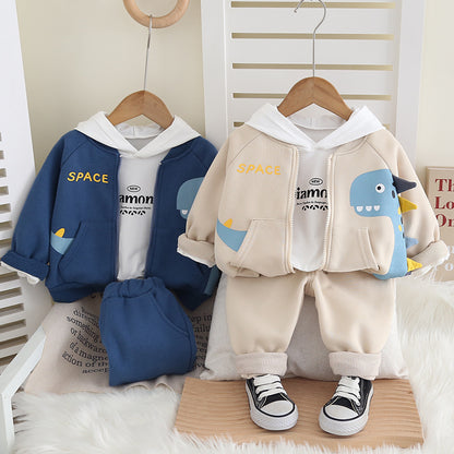 A Boys' Clothing Cartoon Spring Clothing Set 2024 New Foreign Style Children's Baby Baseball Clothing Three-piece Set