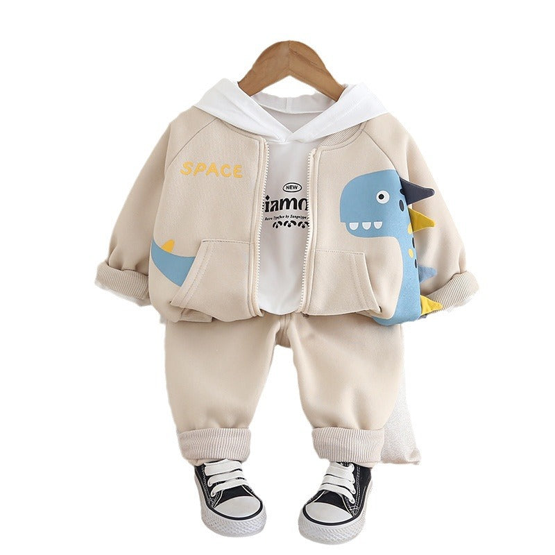 A Boys' Clothing Cartoon Spring Clothing Set 2024 New Foreign Style Children's Baby Baseball Clothing Three-piece Set