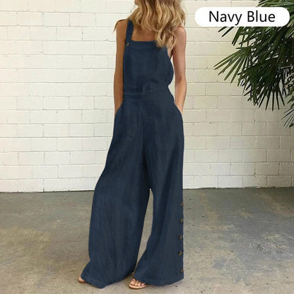 A European and American new Amazon cross-border foreign trade women's sleeveless side pocket casual wide leg side buckle jumpsuit