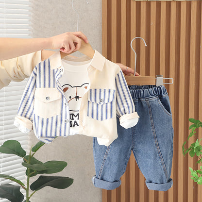 A foreign trade children's clothing kindergarten out clothing men's and women's clothing spring and autumn Internet celebrity children's stripes small and medium **