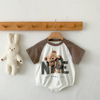 A Trendy 2023 Summer Korean Edition Loose Men's Treasure Triangle Bag Bottom Coat Baby Brown Little Bear Soft and Comfortable Cotton Climbing Clothes