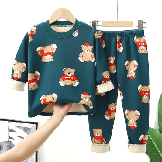 A Children's thermal underwear set Boys, middle children and girls fleece thickened long johns baby pajamas infant children's clothing