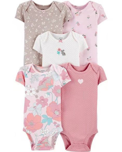 Summer baby jumpsuit short sleeve 5 piece set for male and female babies foreign trade export high-grade habao fart clothing class A cotton suspenders