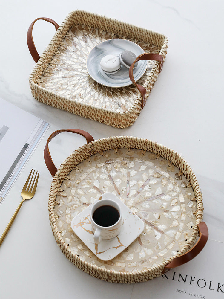 A American imported shell rattan storage basket round creative snack tray light luxury high-end fruit plate bread basket