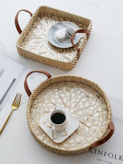 A American imported shell rattan storage basket round creative snack tray light luxury high-end fruit plate bread basket