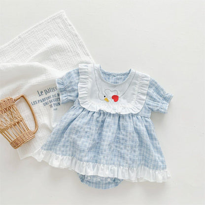 A Summer Fart Skirt 2024 Summer New Infant and Toddler Checkered Harper Dress Fashionable Girl Cute Internet Red Crawler