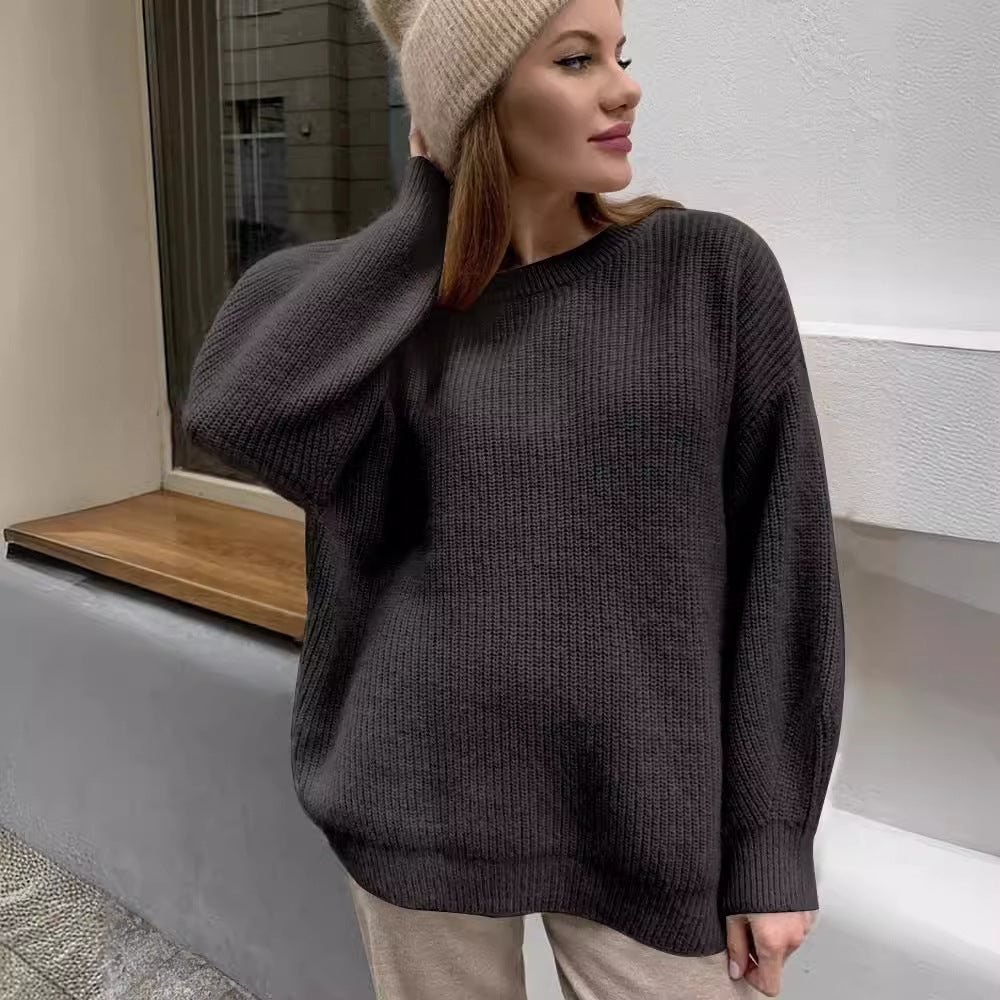 A autumn and winter European and American ins style imitation mink sweater women's lazy style temperament loose super soft knitted top women's versatile