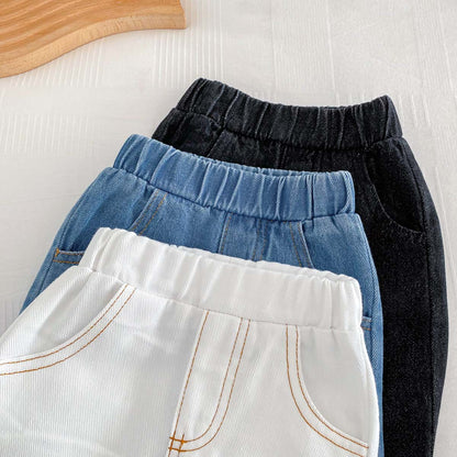 Pantalones vaqueros de color sólido para niños de 0 a 5 años, pantalones suaves coreanos para recién nacidos, pantalones casuales sencillos de otoño 