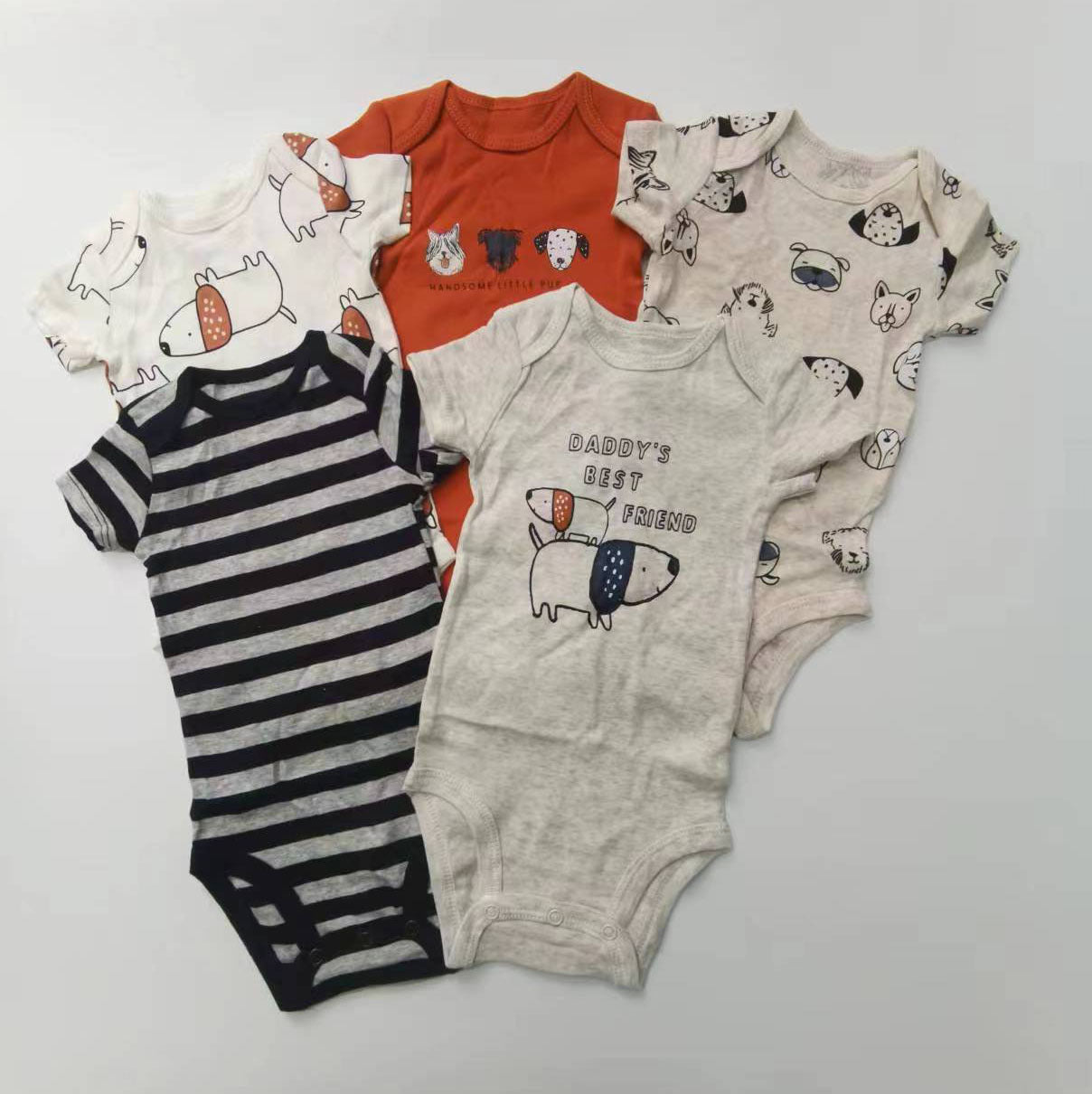 Summer baby jumpsuit short sleeve 5 piece set for male and female babies foreign trade export high-grade habao fart clothing class A cotton suspenders