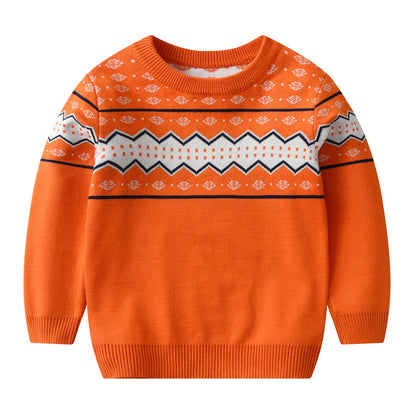 A factory direct sales of new European, American autumn and winter children's plaid sweater double-layer boy baby pullover bottoming knitted sweater