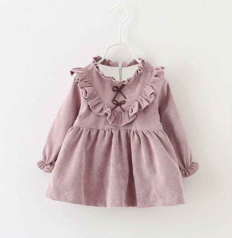 Versión coreana de la camisa de falda de niña con borde de oreja de madera en forma de V de moda para ropa infantil de comercio exterior falda de princesa 0,2 kg