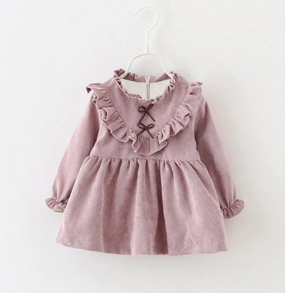 Versión coreana de la camisa de falda de niña con borde de oreja de madera en forma de V de moda para ropa infantil de comercio exterior falda de princesa 0,2 kg