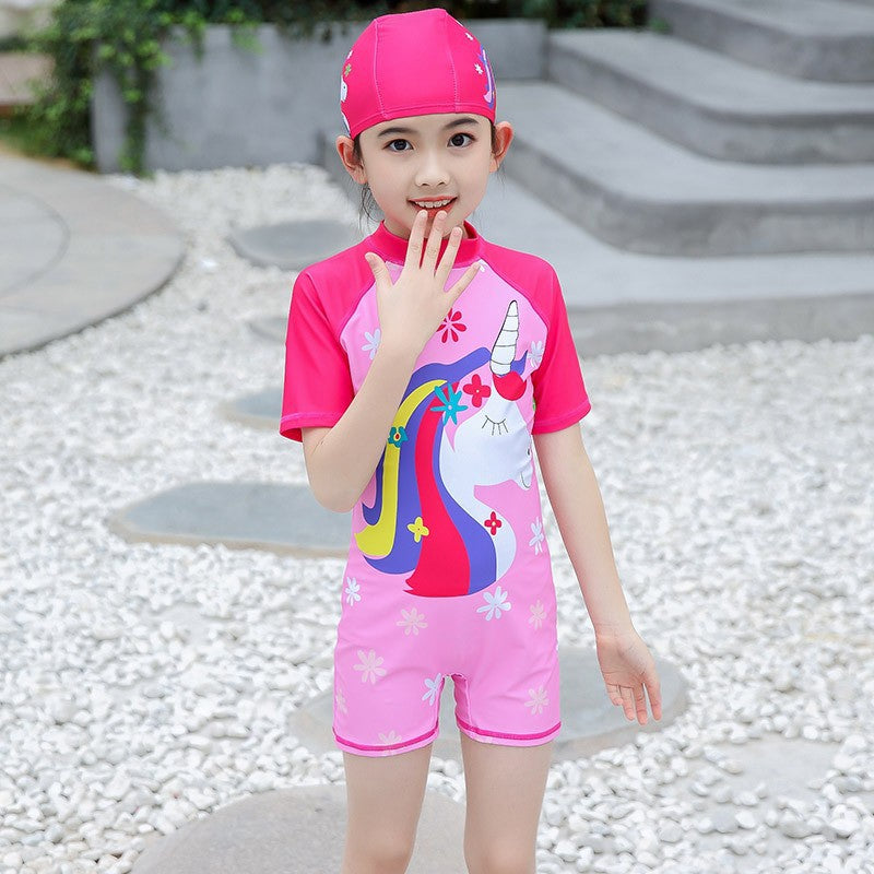 A New Girls Swimsuit One-piece Cute Princess Little Girl Baby Swimsuit Korean Version Children's Surf Suit Tide Wholesale 0.2KG