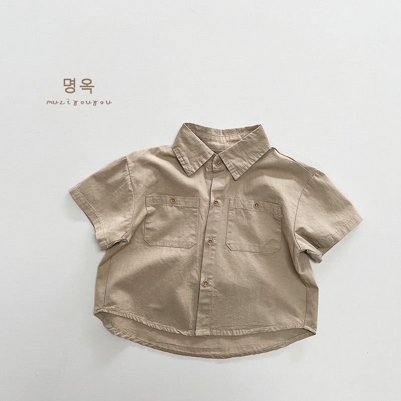 Copy a good match ~ spring and summer new children's half-sleeved shirts for boys and women, Japanese Korean version of simple short-sleeved jackets, trendy children's clothing