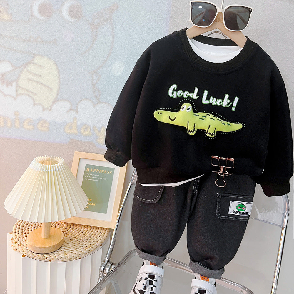 Boy's spring suit, new Korean children's three-dimensional crocodile sweatshirt two-piece spring and autumn boys' tidec 0.3kg