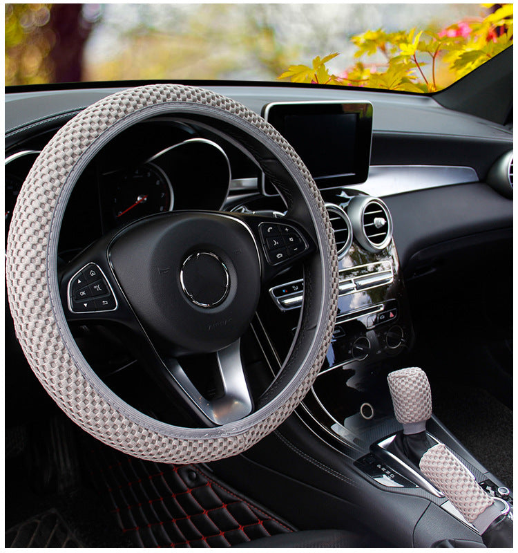 Massage Coarse Mesh Ringless Elastic Steering Wheel Cover Gear Cover Handbrake Cover Handlebar Cover 2-3 Piece Set (MOQ:10 SET ,If buy one piece need 1usd extra fee)