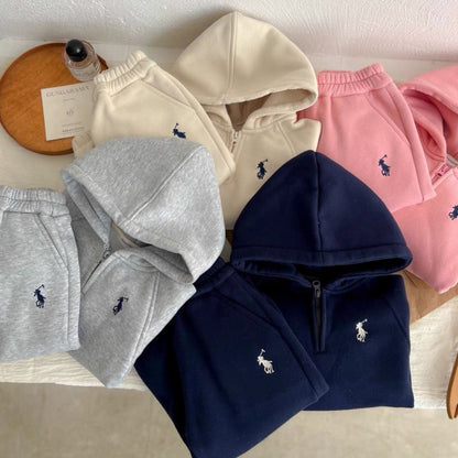 A children's sweater sweatpants set thickened autumn and winter new boys and girls two-piece set baby hooded set tide