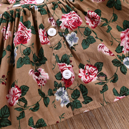 INS Hot selling Baby Girls Dress Small Fragmented Flower Print Hanging Strap Skirt Set of Two