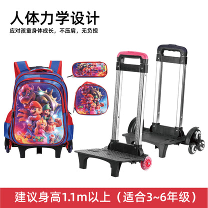 A Shaodong Cartoon Set with Lights, School Bag, Pull Rod, Double Shoulder School Bag, Detachable Three Piece Set with Film and Lights, Children's Backpack