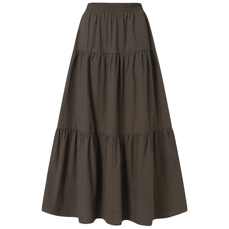 A Factory direct supply for summer Amazon AliExpress, new cotton and linen solid color pleated loose large hem skirt