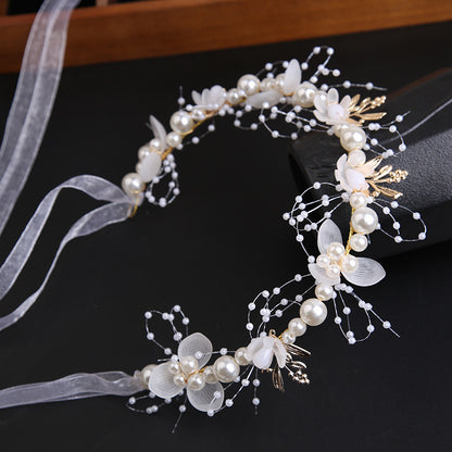 PRICE FOR 10 PIECE Super Immortal Golden Leaf Headband Flower Flower wreath Pearl Hair Band Niang New Crown Sweet European Wedding Dress Children's Headwear (weight:31.1g)