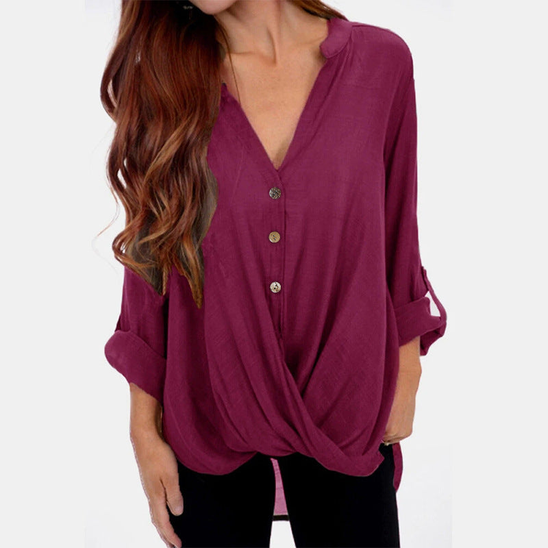 Summer cotton pullover v-neck loose-fitting women's shirt