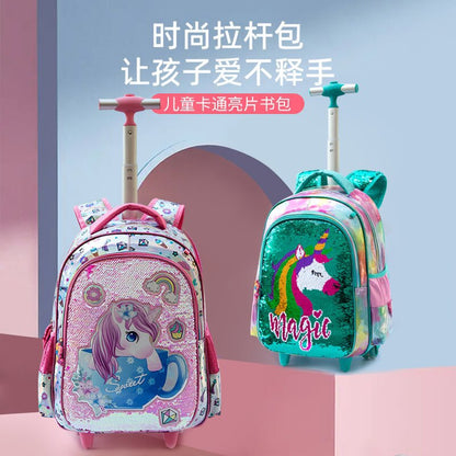 A Cross border New Bead Cute Cartoon Primary School Girl 16 inch Load Reduction Rod School Bag Children's Illusion Three piece Set