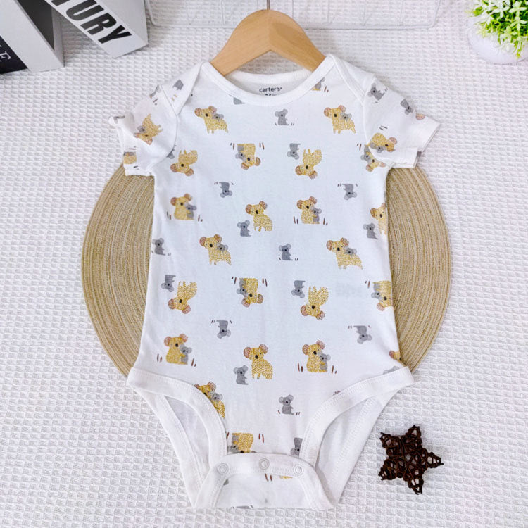 A Summer Newborn Triangle Crawler Clothes Baby Short Sleeve Jumpsuit Male and Female Treasure Cotton Cartoon Animal Clothes Wholesale