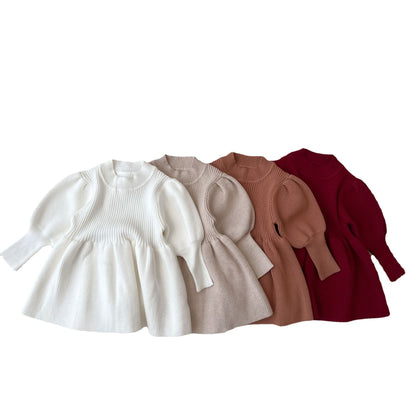 A ins Korean autumn and winter girls knitted dress foreign style princess knitted sweater skirt baby long sleeve skirt